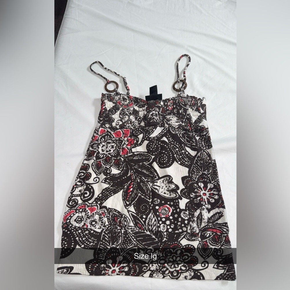 2000’s Brown  & White Floral shirt  with Pink Accents